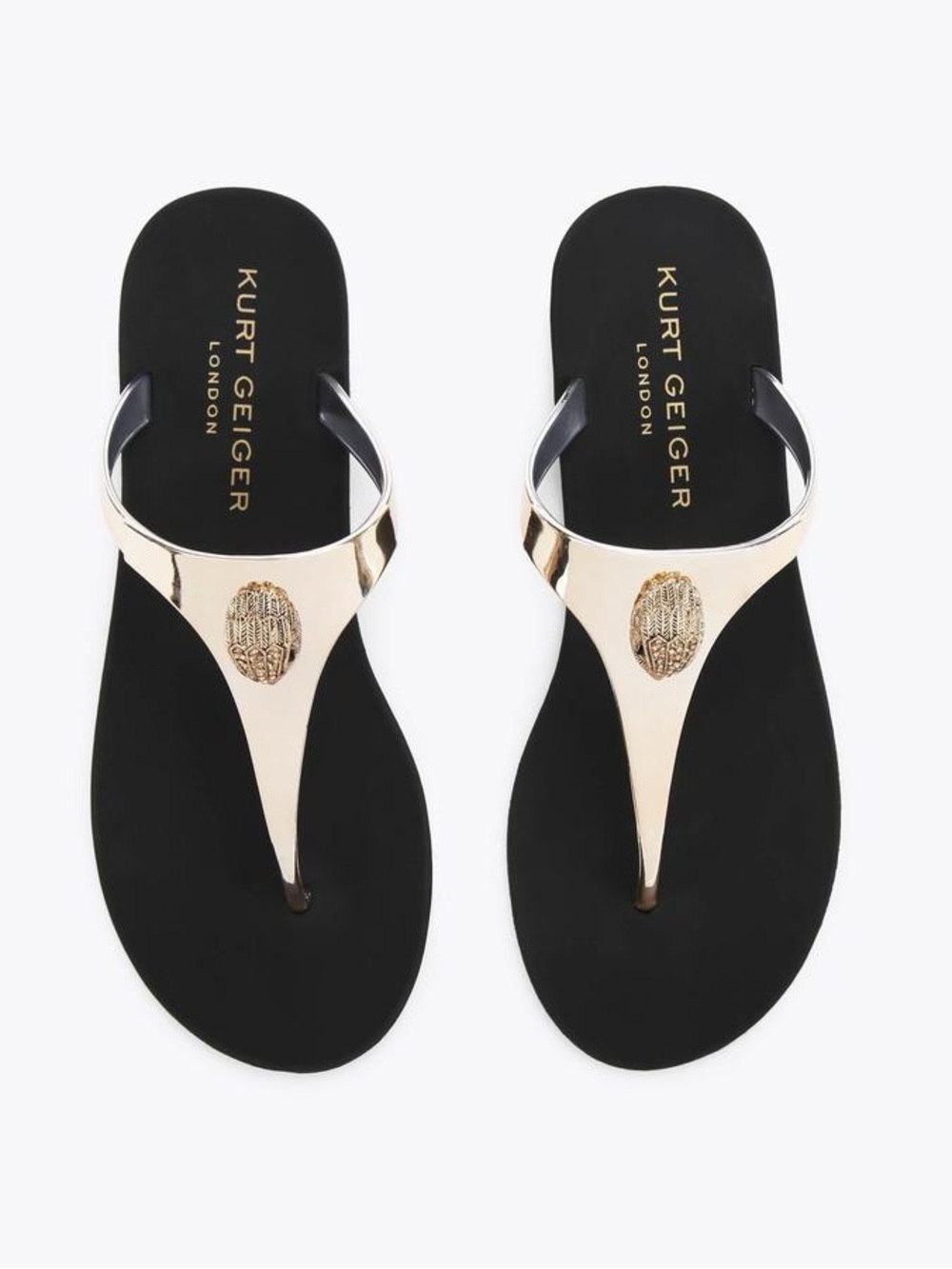 Kurt Geiger Black and Gold Metallic Thong Sandals